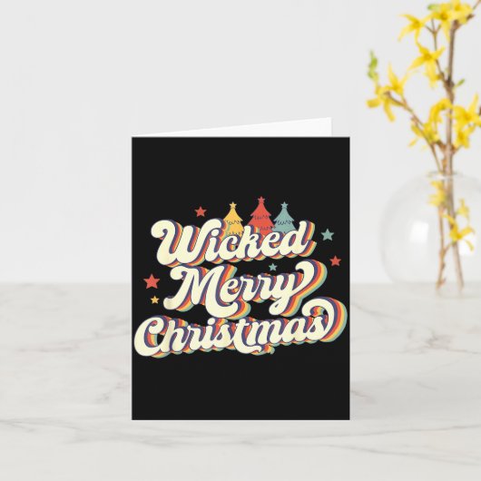 Wicked Merry Christmas Retro Groovy New England Xm カード (黄色い花)