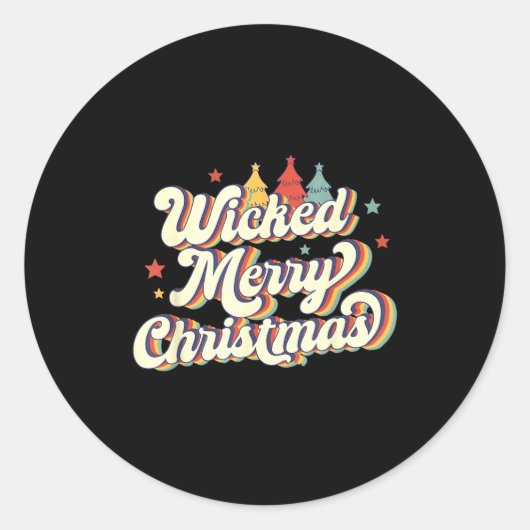 Wicked Merry Christmas Retro Groovy New England Xm ラウンドシール (正面)