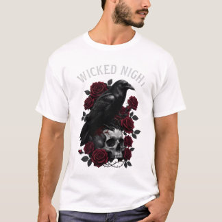 Wicked Night Raven & Skull Gothic Halloween T-Shir Tシャツ