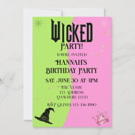 Wicked Pink Green Birthday Invitation 招待状 (正面)