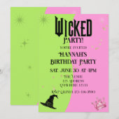 Wicked Pink Green Birthday Invitation 招待状 (正面/裏面)