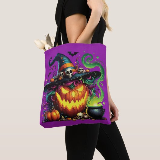 Wicked Pumpkin Witch Cauldron トートバッグ (クローズアップ)