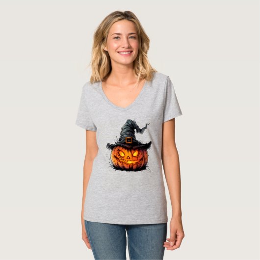 Wicked Pumpkin Witch Hat Halloween T-Shirt Tシャツ (正面フル)