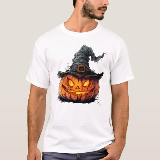 Wicked Pumpkin Witch Hat Halloween T-Shirt Tシャツ (正面)