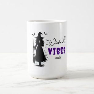 "Wicked Vibes Only" - ハロウィン ブラックウィッチ デザイン コーヒーマグカップ