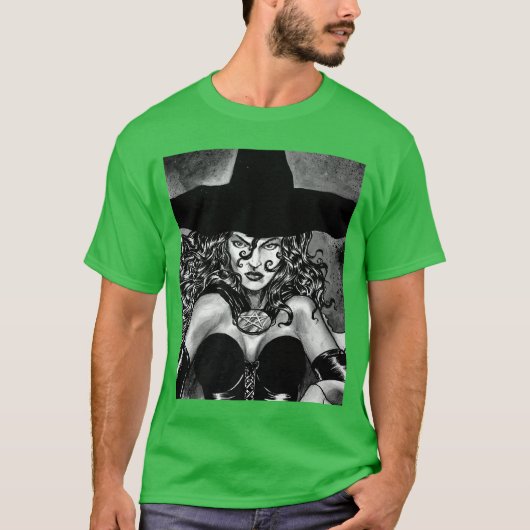 WICKED WITCH GOTH GIRL HORROR Witchcraft Illustrat Tシャツ (正面)