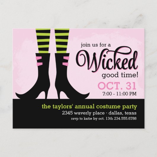 Wicked Witch Halloween Costume Party Invitation インビテーションポストカード (正面)