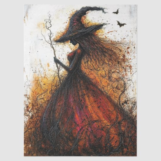 Wicked Witch in Red with Bats Decoupage 薄葉紙 (正面)