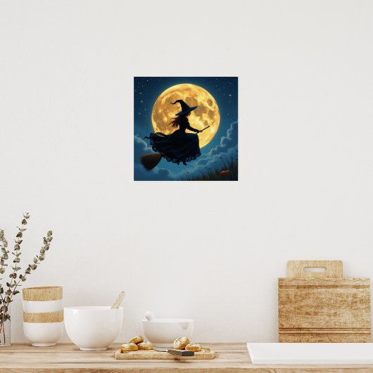 Wicked Witch on a Broom at Full Moon ポスター (キッチン)