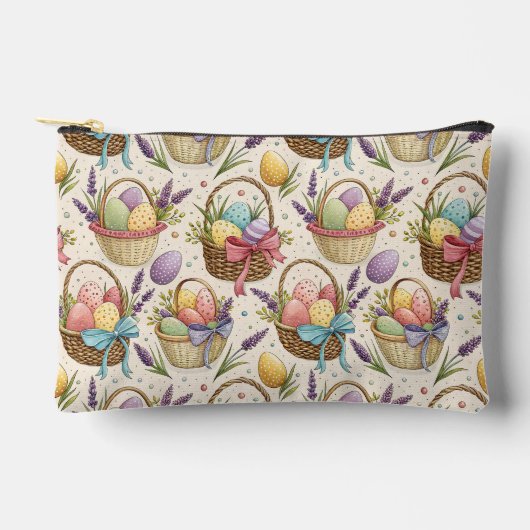 Wicker Basket Easter Eggs with Lavender アクセサリーポーチ (正面)