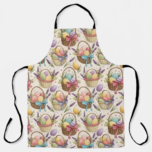 Wicker Basket Easter Eggs with Lavender エプロン (正面)