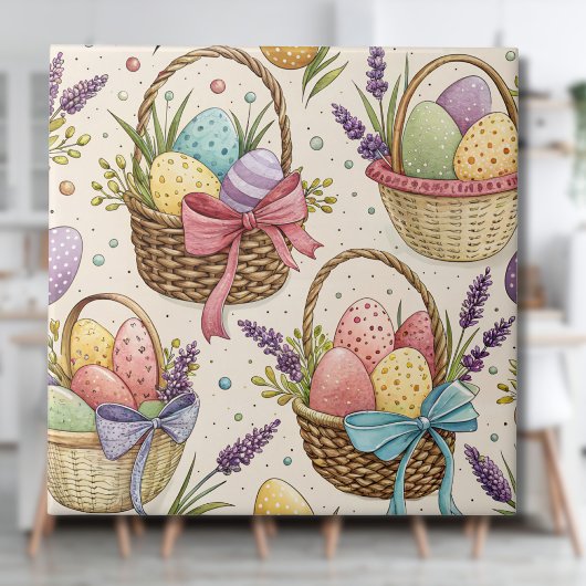 Wicker Basket Easter Eggs with Lavender タイル