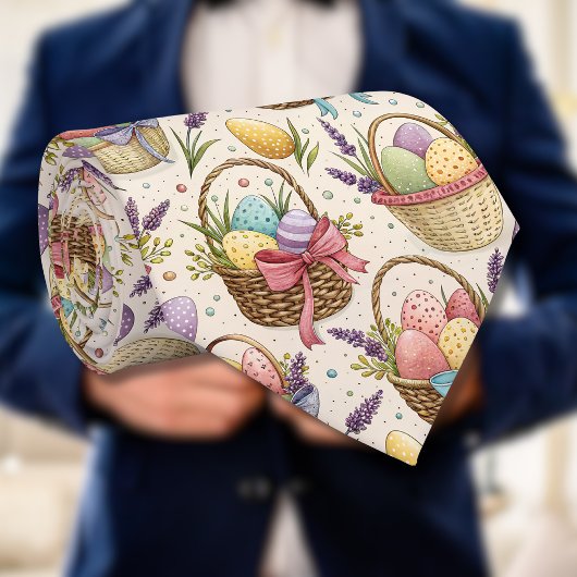 Wicker Basket Easter Eggs with Lavender ネクタイ