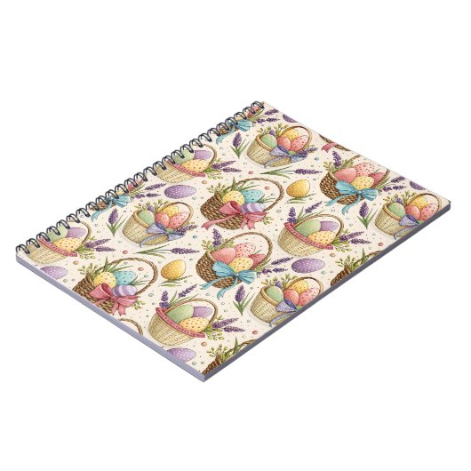 Wicker Basket Easter Eggs with Lavender ノートブック (左側)