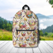 Wicker Basket Easter Eggs with Lavender プリントバックパック