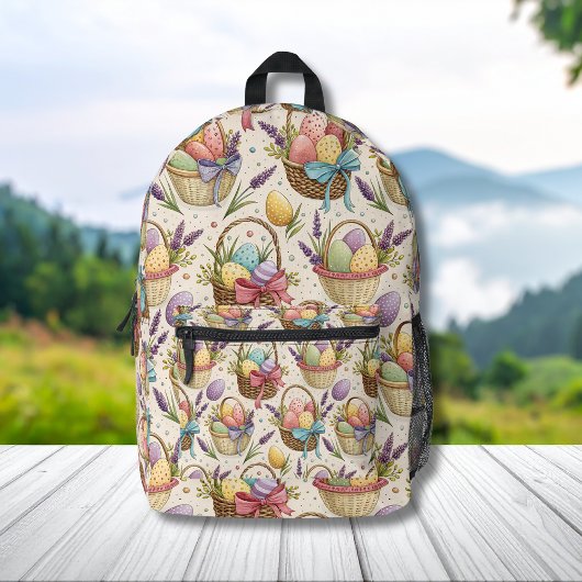 Wicker Basket Easter Eggs with Lavender プリントバックパック