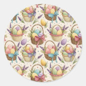 Wicker Basket Easter Eggs with Lavender ラウンドシール (正面)