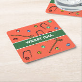 Wicket Cool Funny Hand-Illustrated Orange Croquet  スクエアペーパーコースター (アングル)
