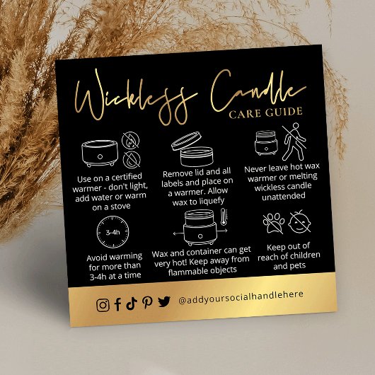 Wickless Candle Black & Gold Script Logo Care Card スクエア名刺