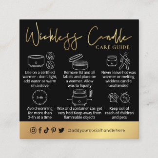 Wickless Candle Black & Gold Script Logo Care Card スクエア名刺