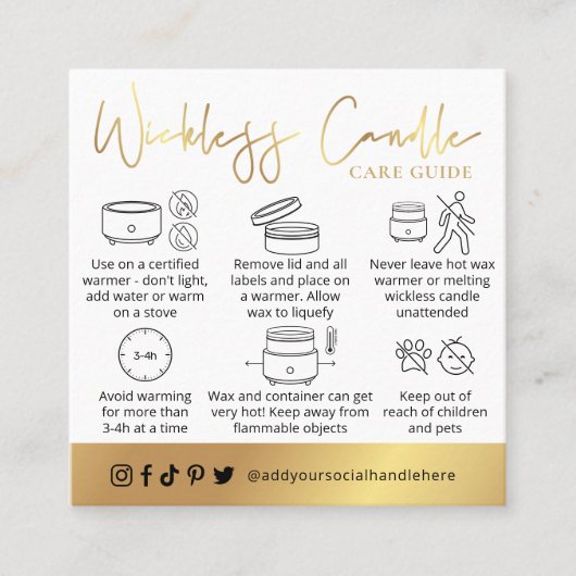 Wickless Candle Gold Script Logo Lux Care Card スクエア名刺 (正面)