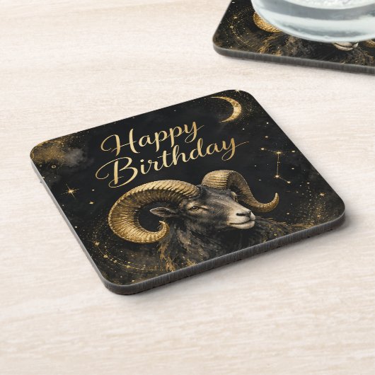 Widder Happy Birthday Sternzeichen Design コースター (左側)