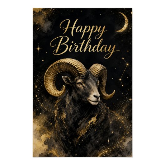 Widder Happy Birthday Sternzeichen Design ポスター (正面)