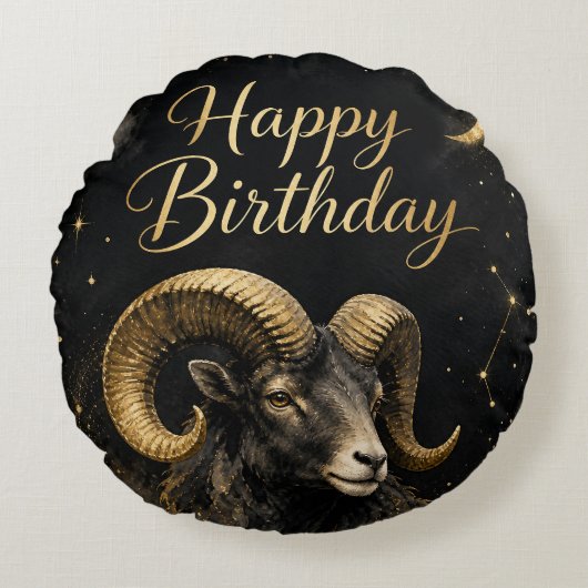 Widder Happy Birthday Sternzeichen Design ラウンドクッション (正面)