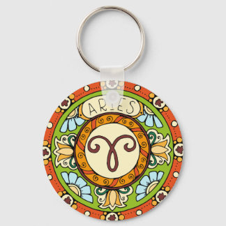 Widder Sternzeichen farbenfrohes Mandala キーホルダー