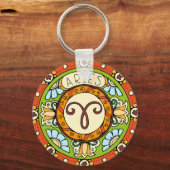 Widder Sternzeichen farbenfrohes Mandala キーホルダー (正面)