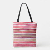Wide Watercolor Stripes Shades of Plum Wine Pink トートバッグ (裏面)