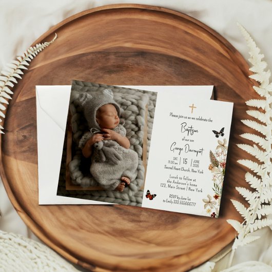Widflowers Butterfly Baptismカスタム写真Invite 招待状