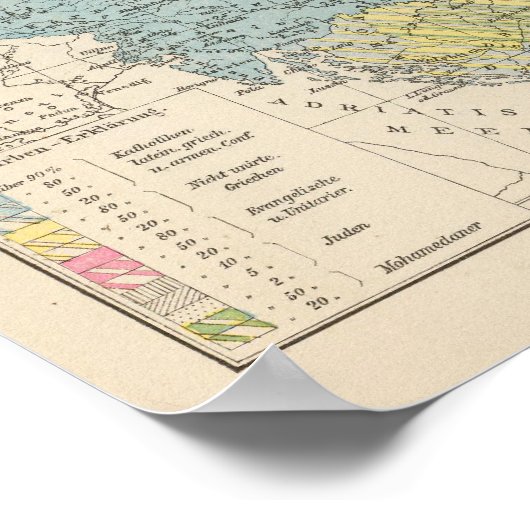 Wien, Prag, BudaPest Map ポスター (角)