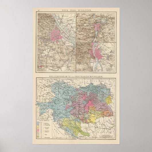 Wien, Prag, BudaPest Map ポスター (正面)