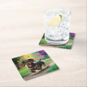 Wiener Dog Little legs愛の多く スクエアペーパーコースター (インサイチュ)