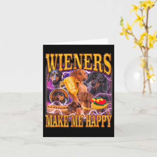 Wieners Make Me Happy Funny Dachshund Dog Lover  カード (黄色い花)