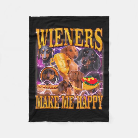 Wieners Make Me Happy Funny Dachshund Dog Lover  フリースブランケット (正面)