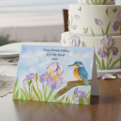 Wife Happy February Birthday Kingfisher with Iris カード