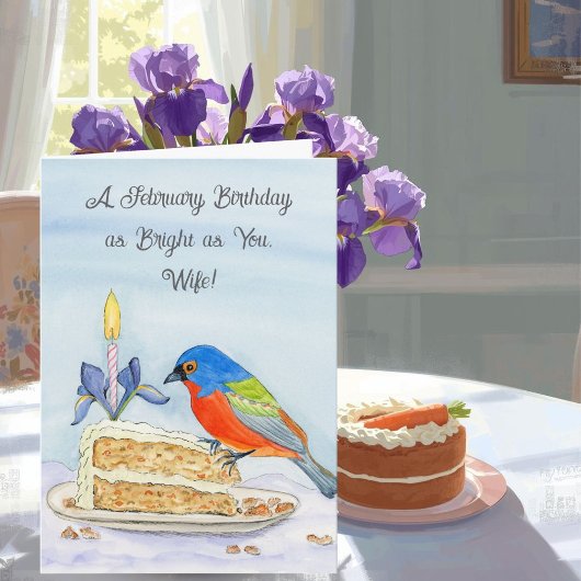 Wife Happy February Birthday Painted Bunting カード
