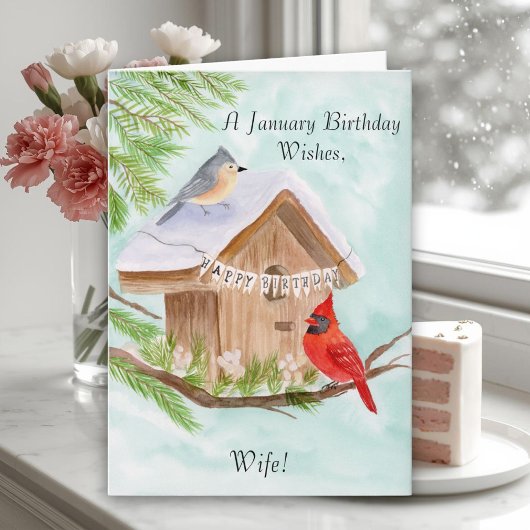 Wife Happy January Birthday Birds カード