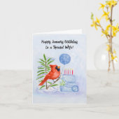 Wife Happy January Birthday Cardinal Cake カード (黄色い花)