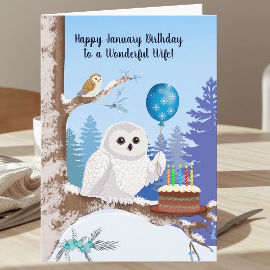Wife Happy January Birthday Snowy Owl カード