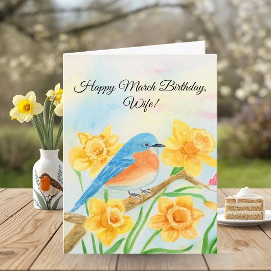 Wife Happy March Birthday Blue Bird  カード