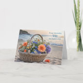 Wife Happy Mothers Day with Basket Flowers Beach カード (正面)