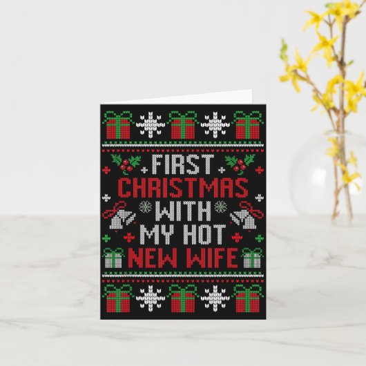 Wife Husband First Christmas Just Married Christma カード (黄色い花)
