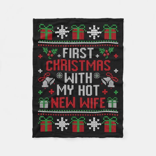 Wife Husband First Christmas Just Married Christma フリースブランケット (正面)