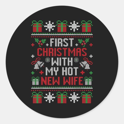 Wife Husband First Christmas Just Married Christma ラウンドシール (正面)