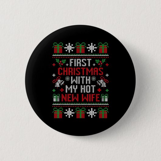 Wife Husband First Christmas Just Married Christma 缶バッジ (正面)
