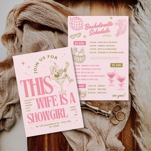 Wife is a showgirl bachelorette weekend itinerary  招待状