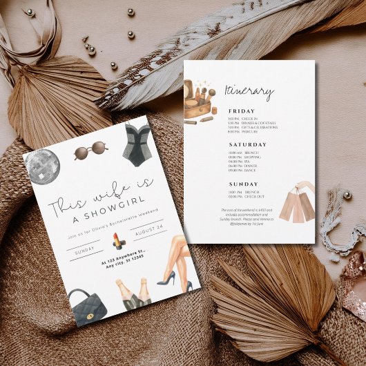 Wife is a showgirl bachelorette weekend itinerary  招待状